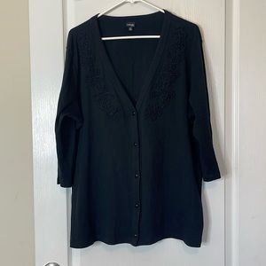 Rafaella V-Neck Cardigan Sweater Black 1X
